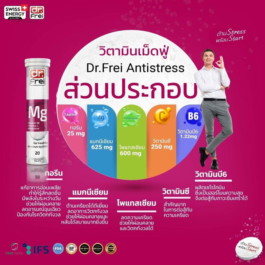 Magnesium, วิตามิน B6,Taurine, วิตามิน C, Potassium 20S