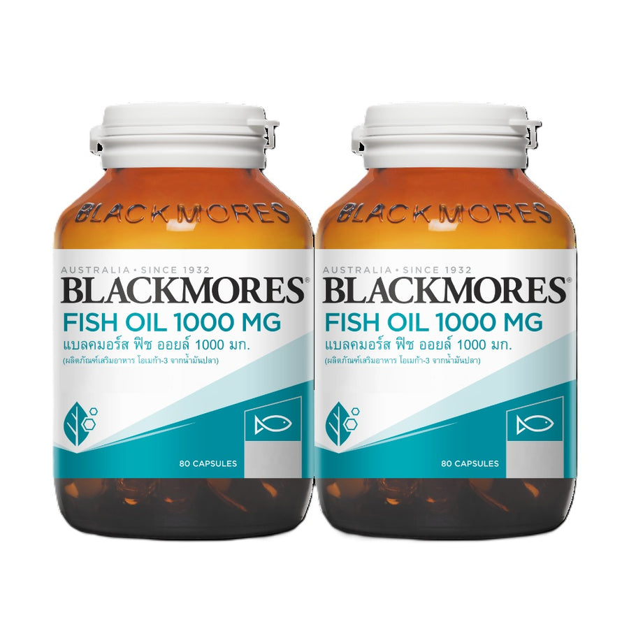 BLACKMORES FISH OIL 1000 MG แบลคมอร์ส ฟิช ออยล์ 1000 มก. 80 เม็ด แพค 2 ขวด