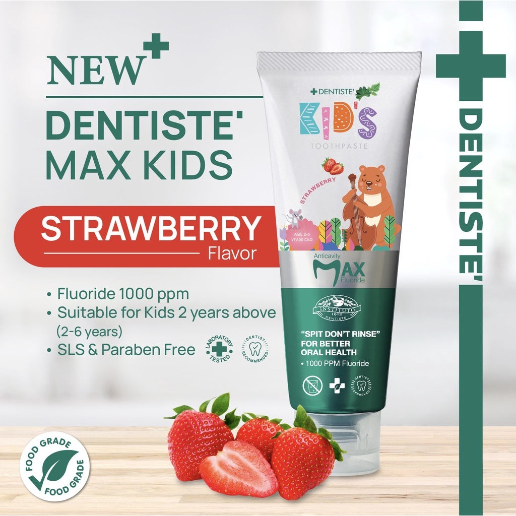 Dentiste Premium Kids Set สำหรับเด็ก 2-6 ปี ยาสีฟันแปรงแห้งเด็ก สูตร Strawberry 60g. + แปรงสีฟันเด็ก ขนแปรงนุ่มพิเศษ
