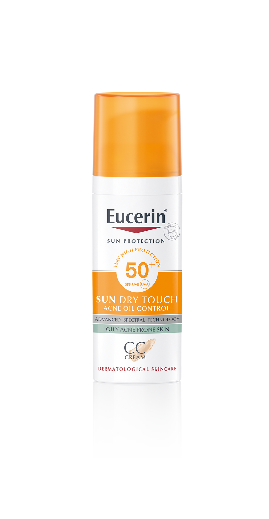 Eucerin SUN DRY TOUCH CC ACNE OIL CONTROL SPF 50+ PA++++ 50 ML ยูเซอริน กันแดดปกปิดรอยสิว ลดปัญหาสิว บำรุงผิวหน้า