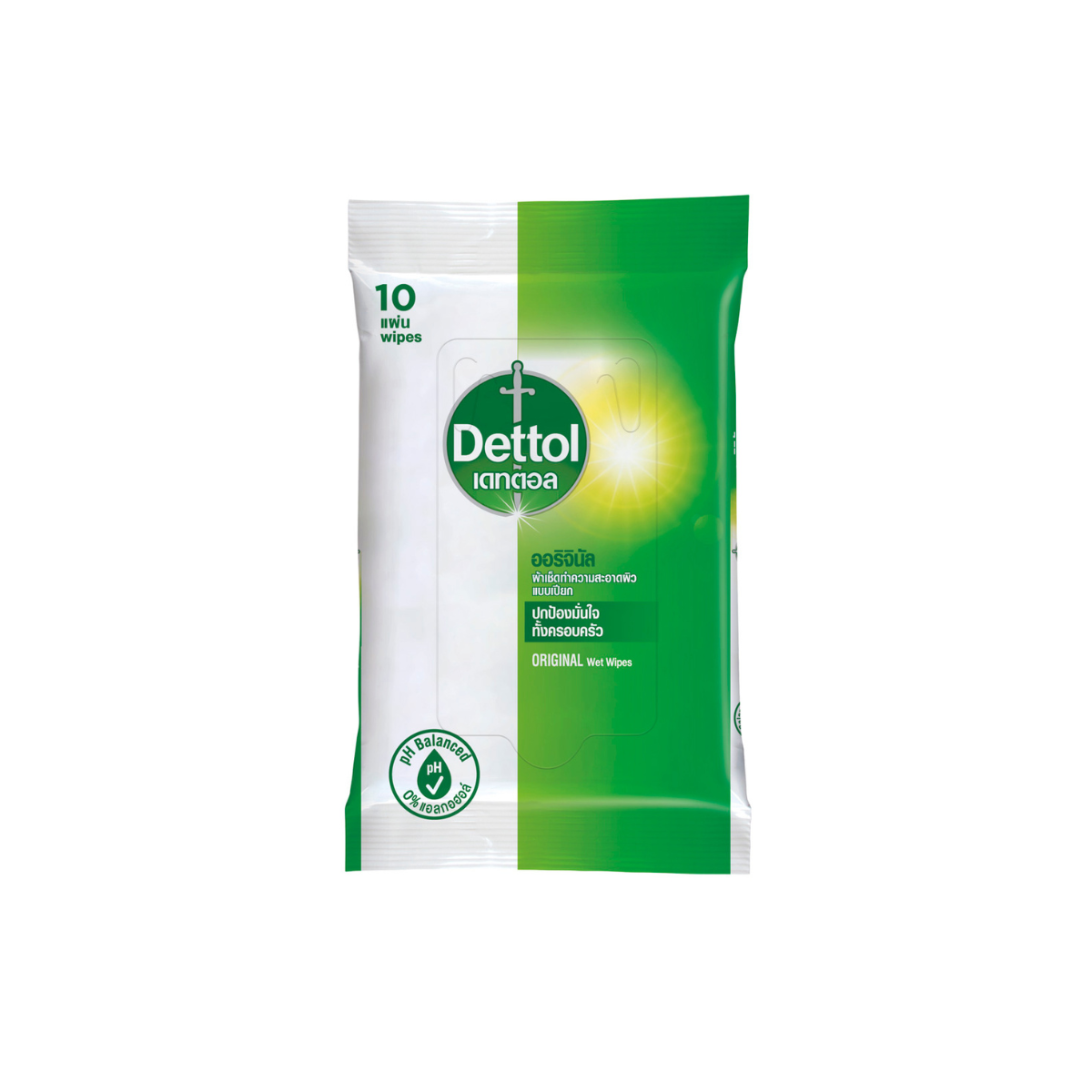 DETTOL WET WIPE แอนตี้แบคทีเรีย ผ้าเช็ดทำความสะอาดผิวแบบเปียก 10 แผ่น