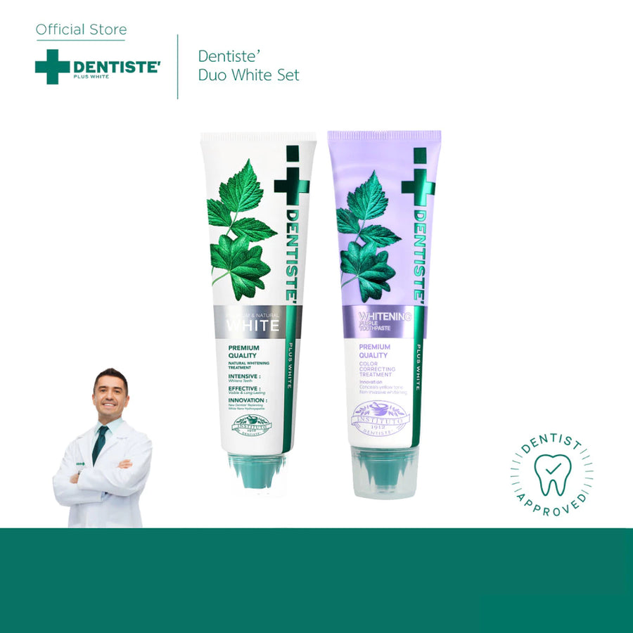 Dentiste' Duo White Set ปรับฟันขาวเร่งด่วนอย่างอ่อนโยน เห็นผลทันทีที่ใช้ ขจัดคราบเหลือง หอมสดชื่น