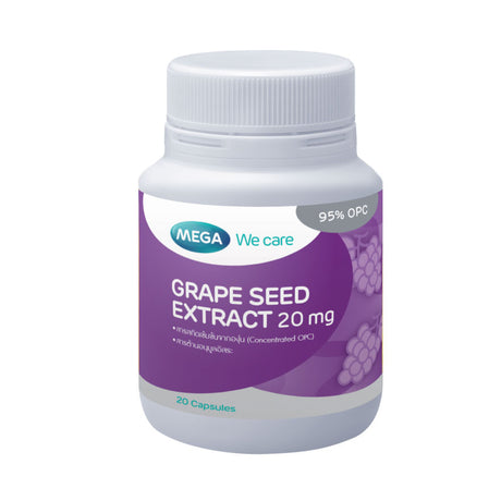 MEGA We care GRAPE SEED EXTRACT 20 MG. สารสกัดจากเมล็ดองุ่น 20 มก. 20 เม็ด