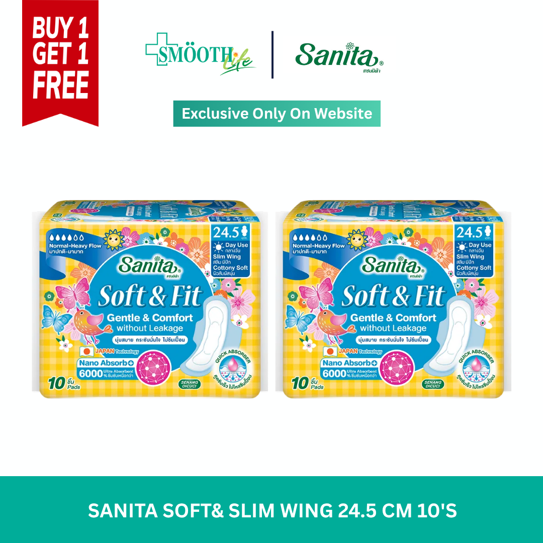 [ 1 แถม 1 ] SANITA SOFT& SLIM WING 24.5 CM 10'S