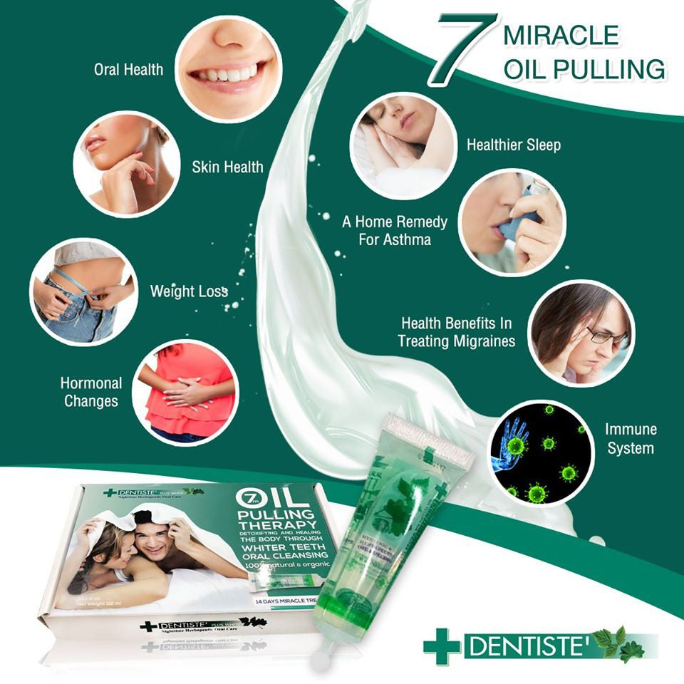 Dentiste Miracles Oil Pulling น้ำยาบ้วนปาก ดีทอกซ์ช่องปาก 7คุณประโยชน์ ลดไมเกรน สุขภาพผิว 14ชิ้น/กล่อง เดนทิสเต้