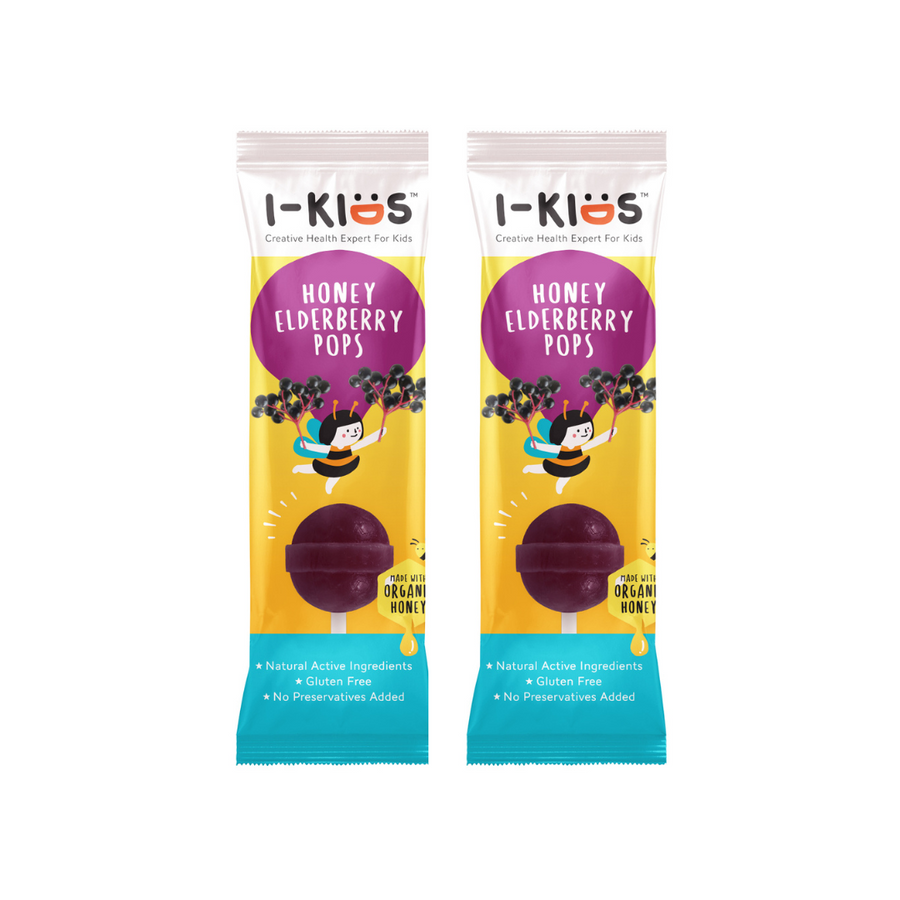 (Pack 2) I-Kids Honey Elderberry Pops ไอ-คิดส์ ป๊อปส์ ลูกอม ผสม วิตามินสำหรับเด็ก 10 g. (เอลเดอร์เบอร์รี่)