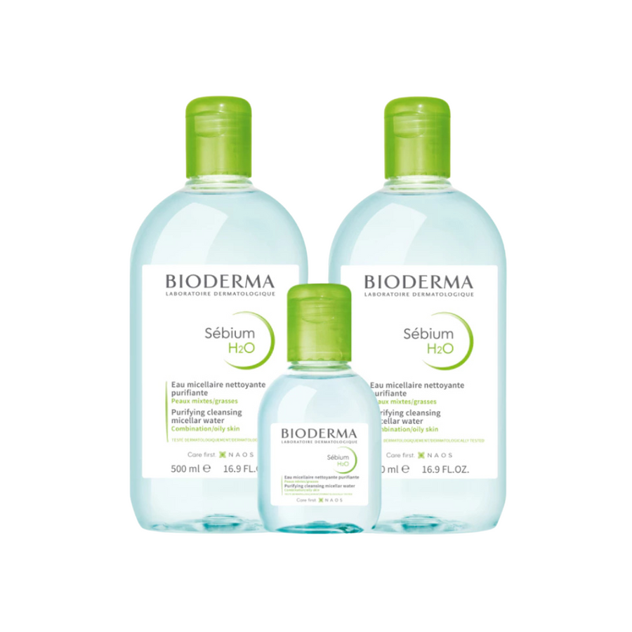 Bioderma Sebium H2O ไมเซล่าคลีนซิ่งวอเตอร์ คลีนซิ่งผิวแพ้ง่าย-เป็นสิวง่าย (500 มล. 2 ขวด + 100 มล.)