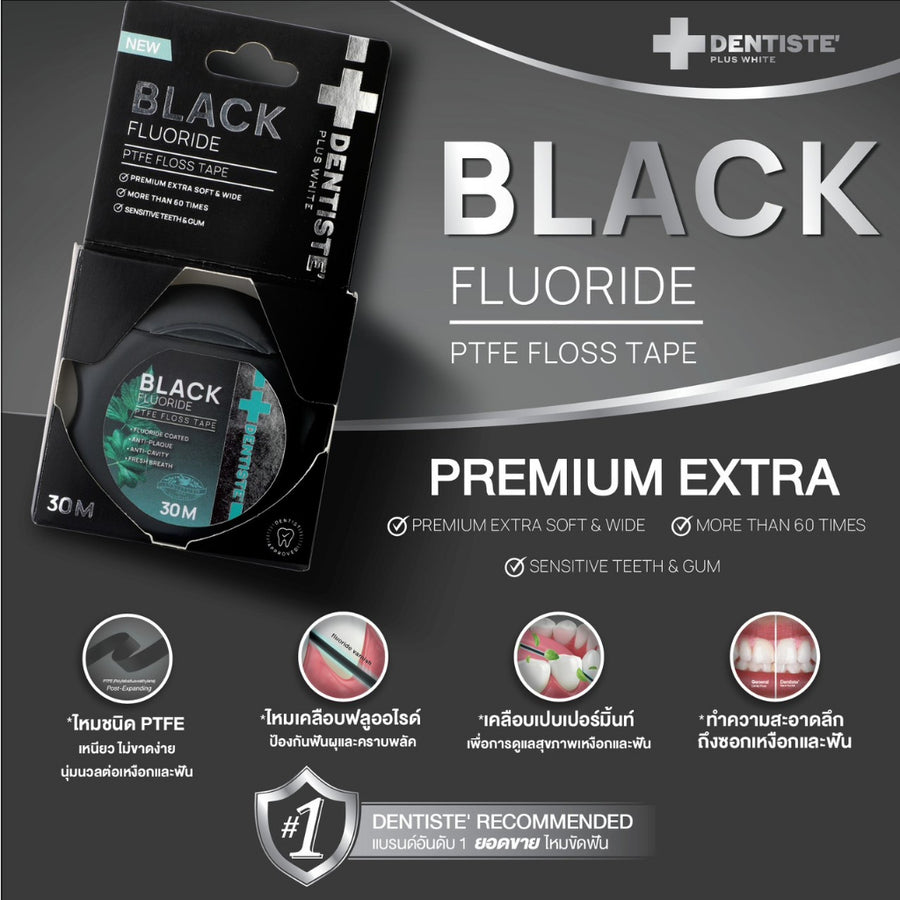 [Mid-Year Sale] Dentiste Dental Black PTFE Floss Tape with Fluoride 30m