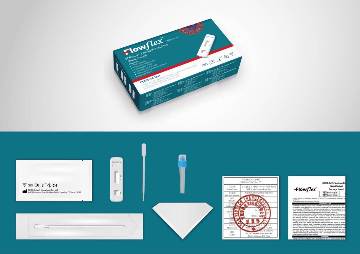 Flowflex กล่องเขียว 2in1 SARS-CoV2 2in1 1กล่อง 1ชุดตรวจ 1Test แหย่ปลายจมูกและน้ำลาย