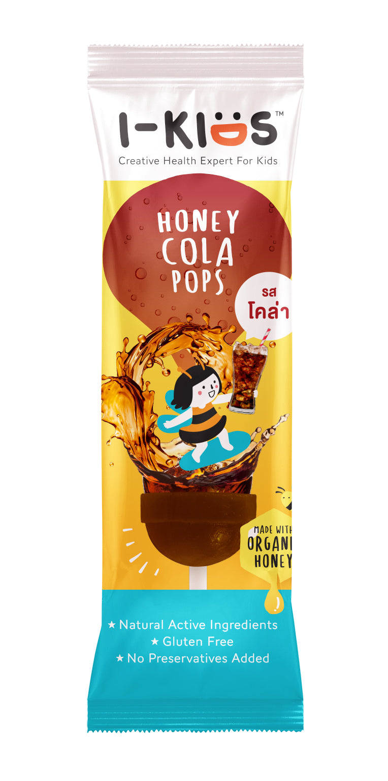 I-Kids Honey Cola Pops ไอ-คิดส์ ป๊อปส์ ลูกอม ผสม วิตามินสำหรับเด็ก 10 g. (รสโคล่า)