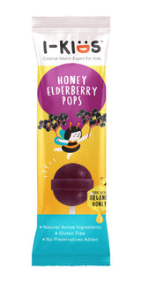 I-Kids Honey Elderberry Pops ไอ-คิดส์ ป๊อปส์ ลูกอม ผสม วิตามินสำหรับเด็ก 10 g. (เอลเดอร์เบอร์รี่)