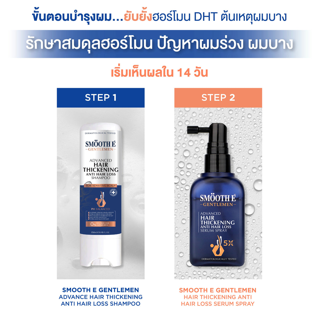[1 Free 1] Smooth E Gentlemen Anti Hair Loss Serum Spray 50 ml. Free Anti Hair Loss Shampoo 75 ml.