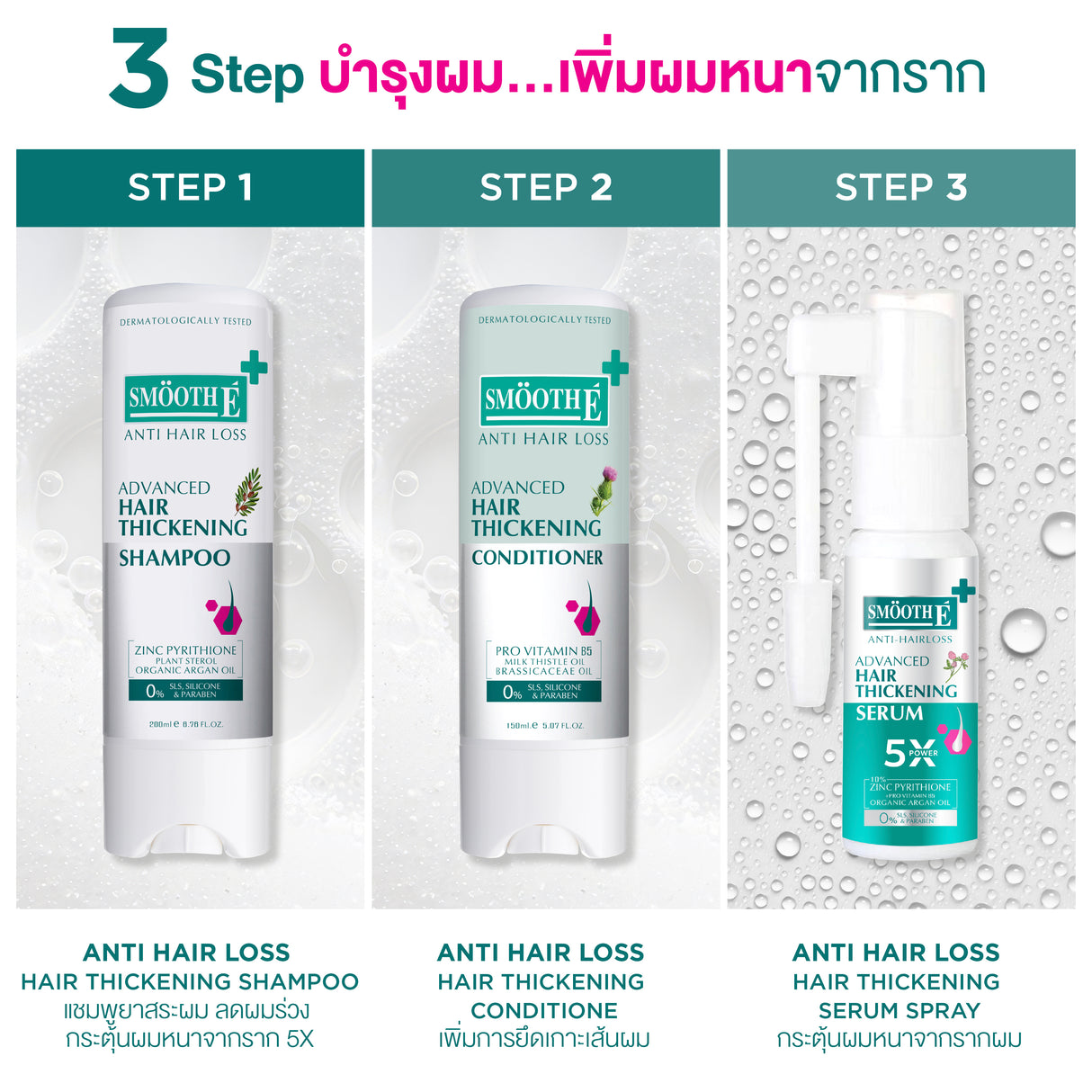 [1 Free 1] Smooth E Gentlemen Anti Hair Loss Serum Spray 50 ml. Free Anti Hair Loss Shampoo 75 ml.
