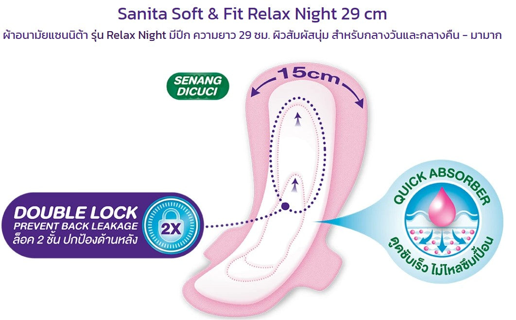 [ 1 แถม 1 ] SANITA SOFT & FIT RELAX NIGHT 29 CM 8'S