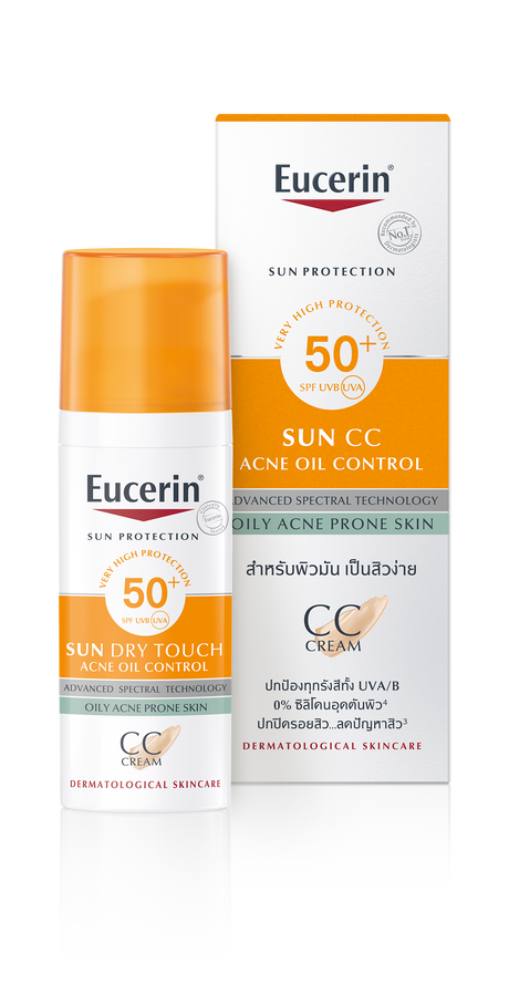 Eucerin SUN DRY TOUCH CC ACNE OIL CONTROL SPF 50+ PA++++ 50 ML ยูเซอริน กันแดดปกปิดรอยสิว ลดปัญหาสิว บำรุงผิวหน้า