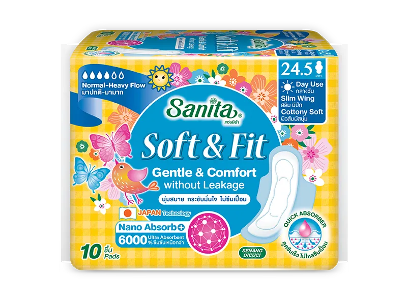[ 1 แถม 1 ] SANITA SOFT& SLIM WING 24.5 CM 10'S