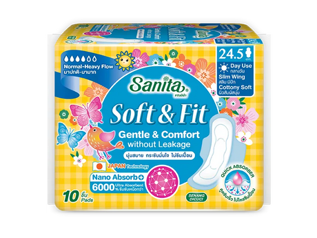 [ 1 แถม 1 ] SANITA SOFT& SLIM WING 24.5 CM 10'S
