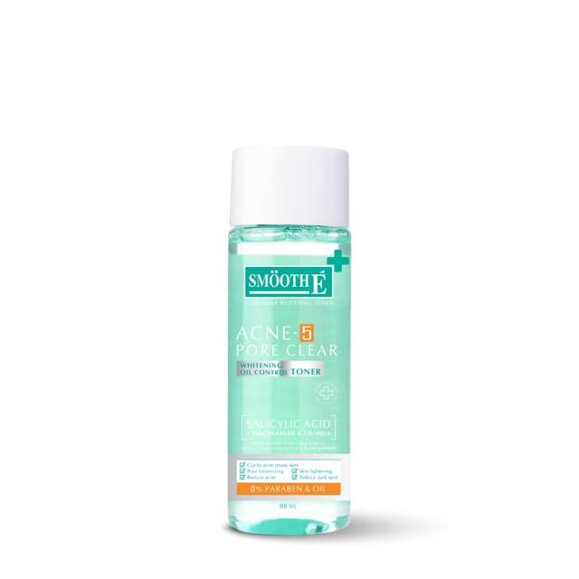 smooth e acne-5 pore clear whitening toner 60 ml.