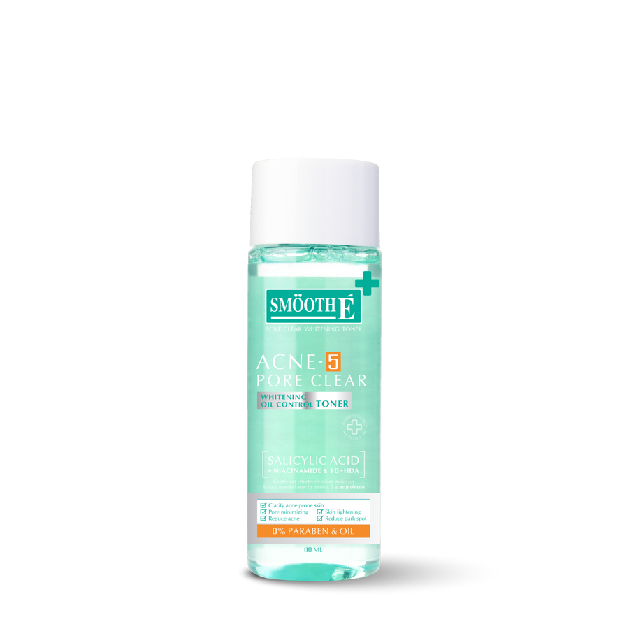 smooth e acne-5 pore clear whitening toner 60 ml.