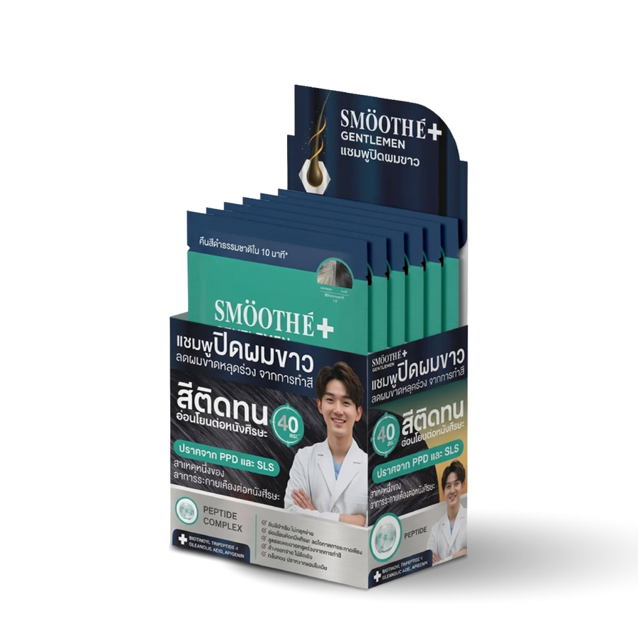 [new] smooth e gentlemen hair color shampoo (natural black) sachet 30 gm. (6 pcs/box)