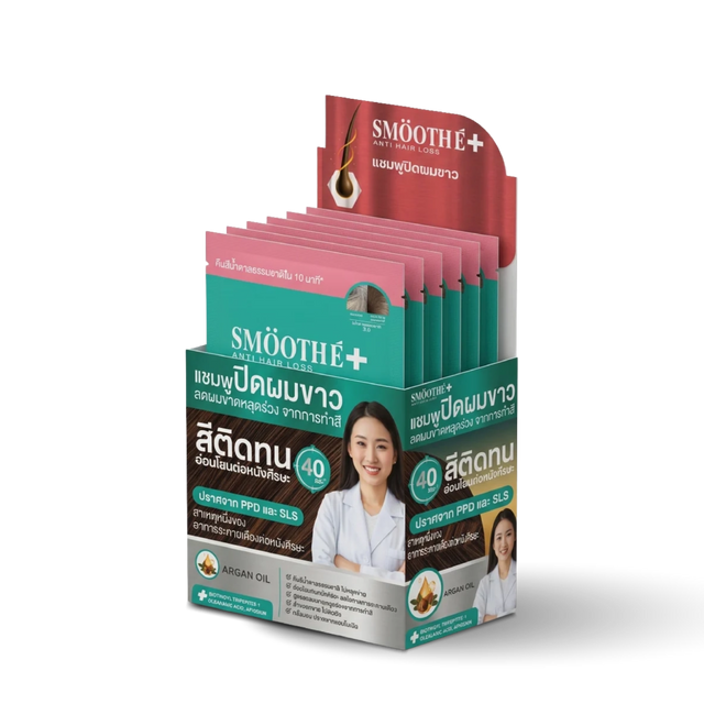 [new] smooth e hair color shampoo (natural brown) sachet 30 gm. (6 pcs/box)