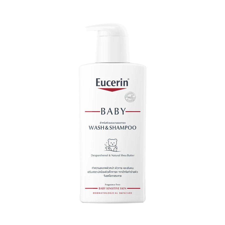 Eucerin BABY WASH&SHAMPOO แชมพูสระผมและสบู่เหลว ทำความสะอาดผิวหน้า ผิวกาย สูตรอ่อนโยน สำหรับเด็ก 400 ML.