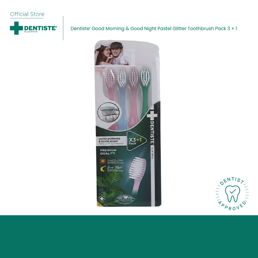 Blister Pack Good Morning & Good Night Pastel Glitter Toothbrush Set